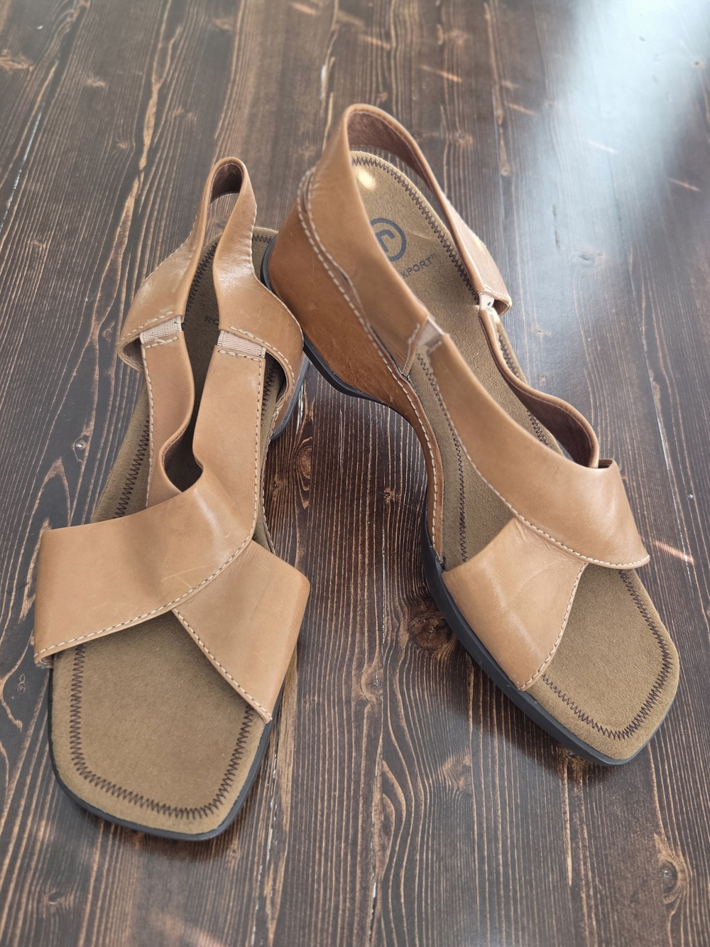 Rockport Tan Leather Slingback Wedge Sandals
